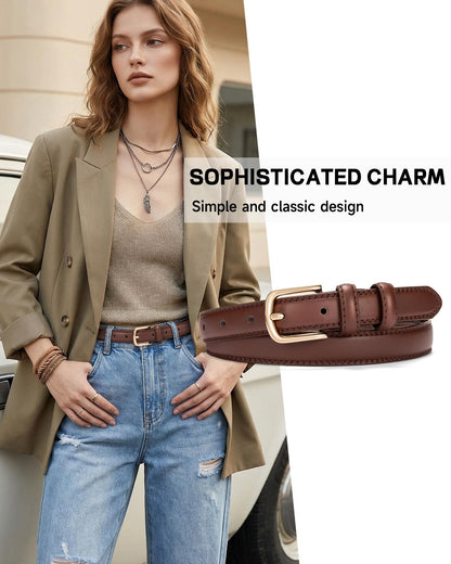 Alphyly Neries 2 Pack Leather Belts for Women Trendy, Women's Belts for Jeans Pants Dresses with Gold Buckle, Black and Coffee, Fits Waist Size 39-43”