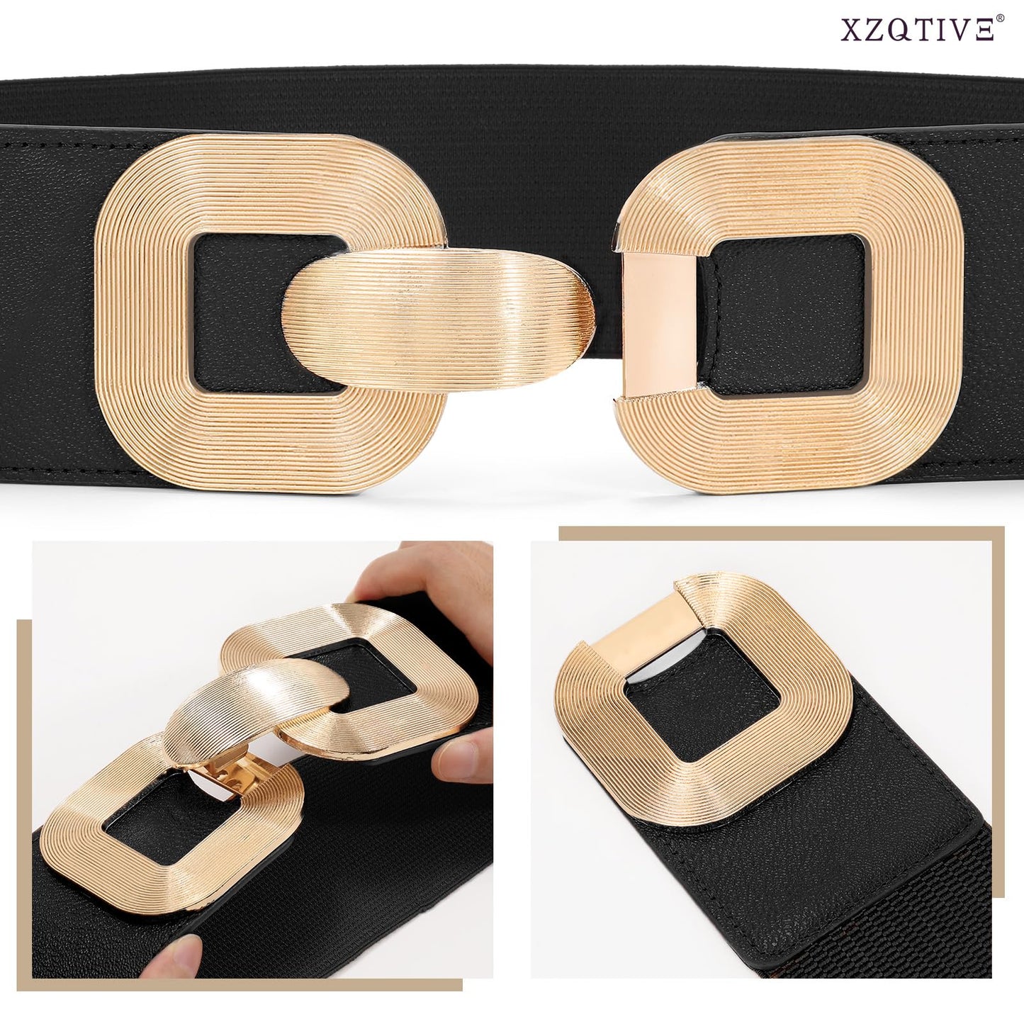 XZQTIVE Women Wide Elastic Belts for Dress Fashion Stretchy Waist Belts for Ladies with Gold Buckle