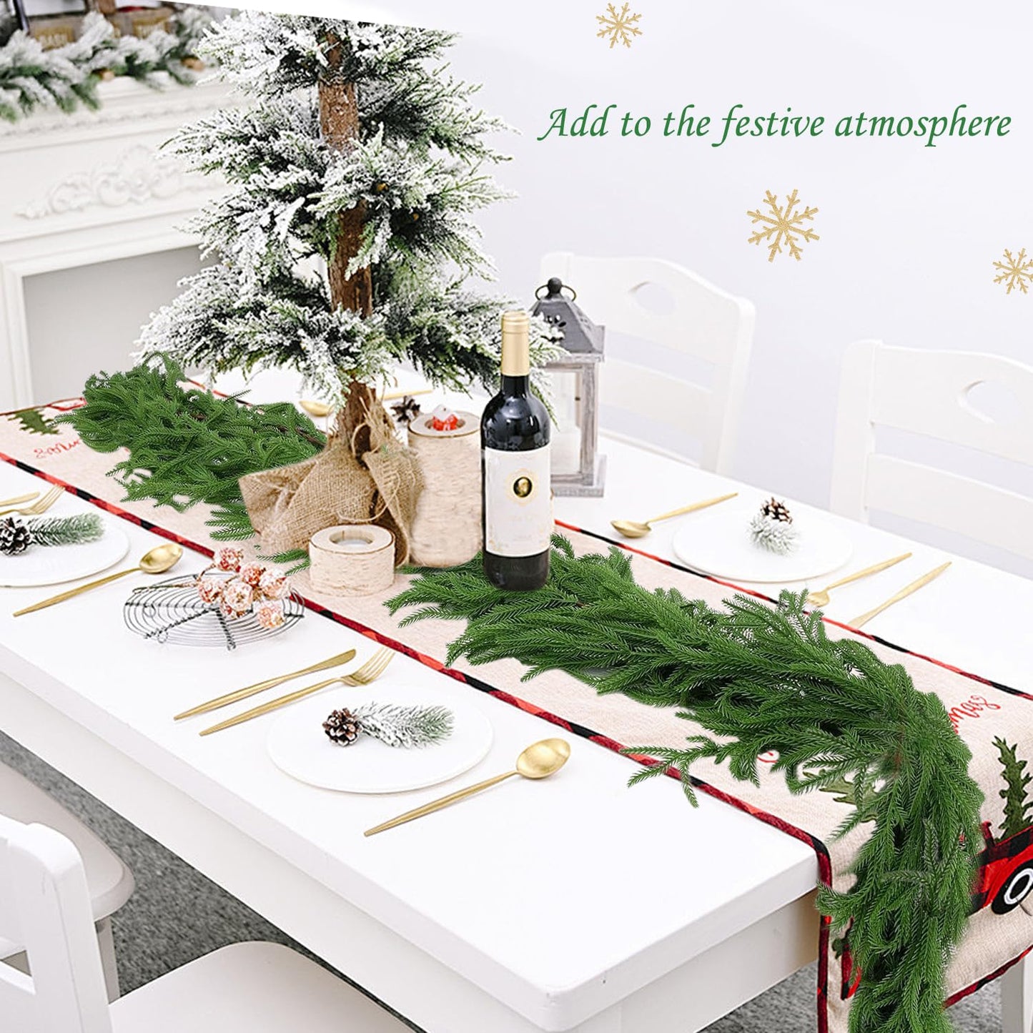 2PCS 6FT Artificial Norfolk Pine Garlands, Real Touch Winter Pine Garland, Green Artificial Greenery Garland for Table, Indoor, Mantle, Wall, Outdoor Christmas Decorations (2)