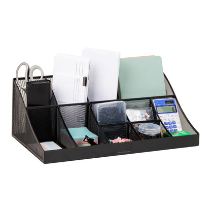 Mind Reader Cup and Condiment Station, Countertop Organizer, Coffee Bar, Kitchen, Stirrers, 17.875"L x 9.5"W x 6.625"H, Black