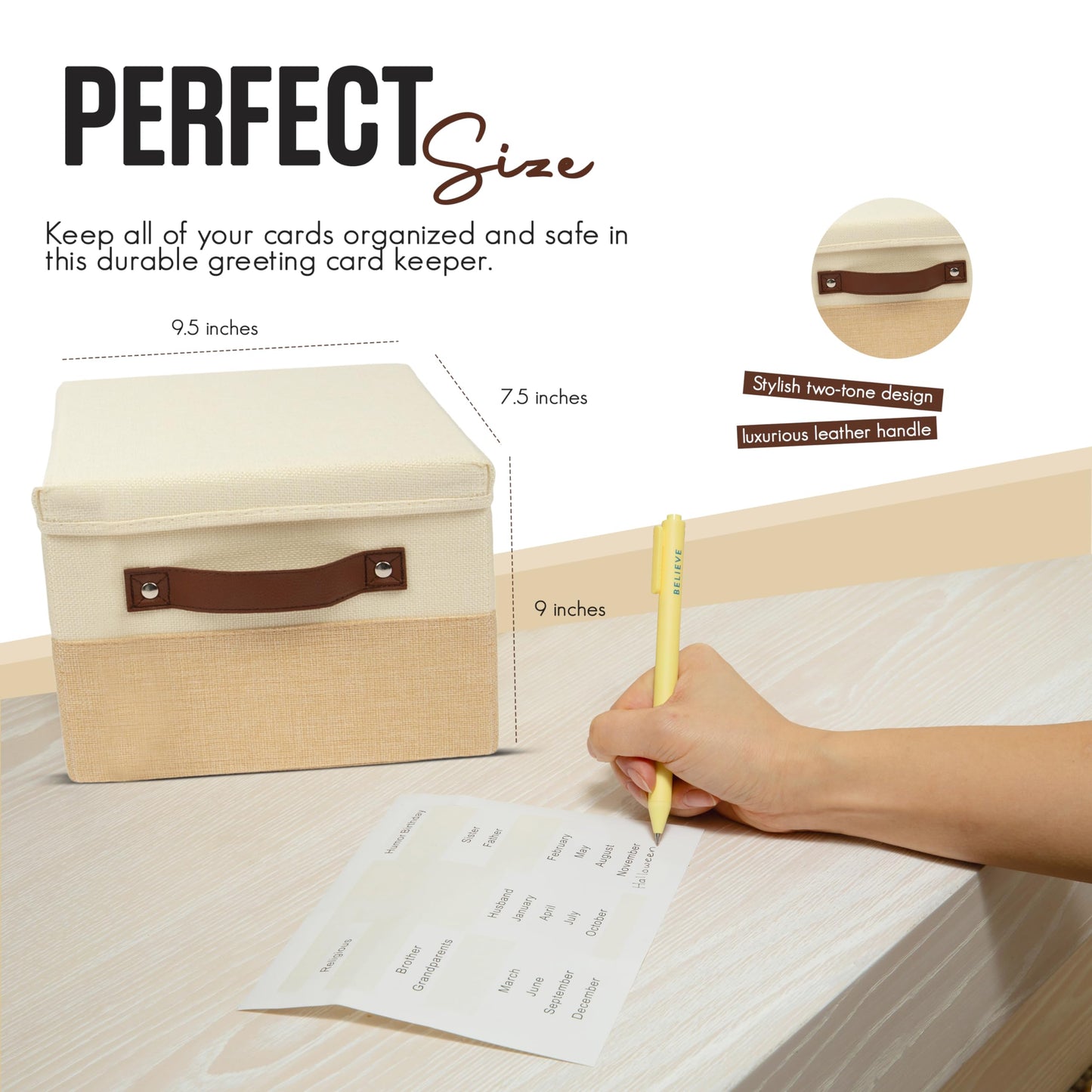 Kalolo Malosi Greeting Card Organizer Box with 15 Dividers | Holds 150+ and Collapses When not in Use | Stylish Greeting Card Storage Box Organizer