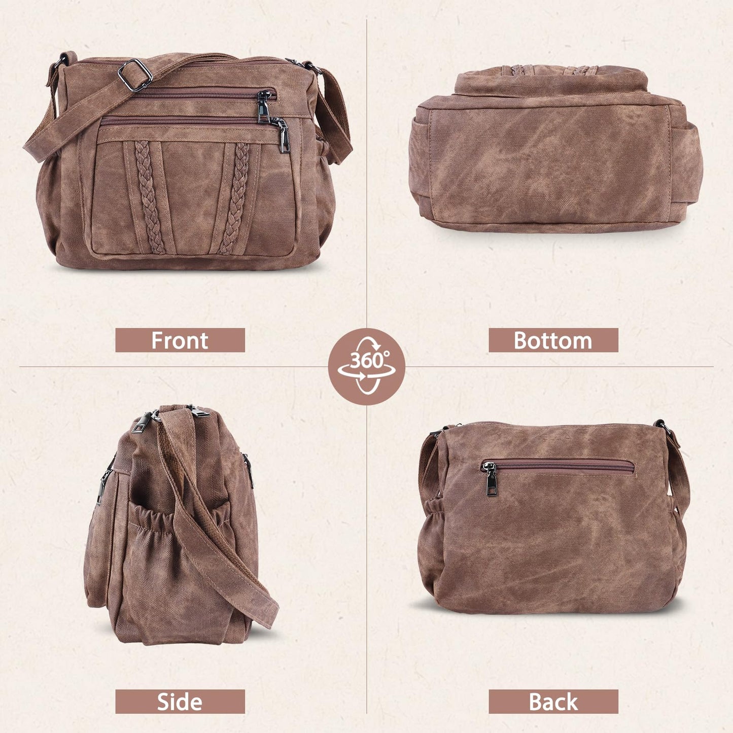 ELDA Crossbody Bags For Women Pocketbooks Soft PU Leather Purses and Handbags Multi Pocket Travel Shoulder Bag Ladies Purse (Retro Brown)