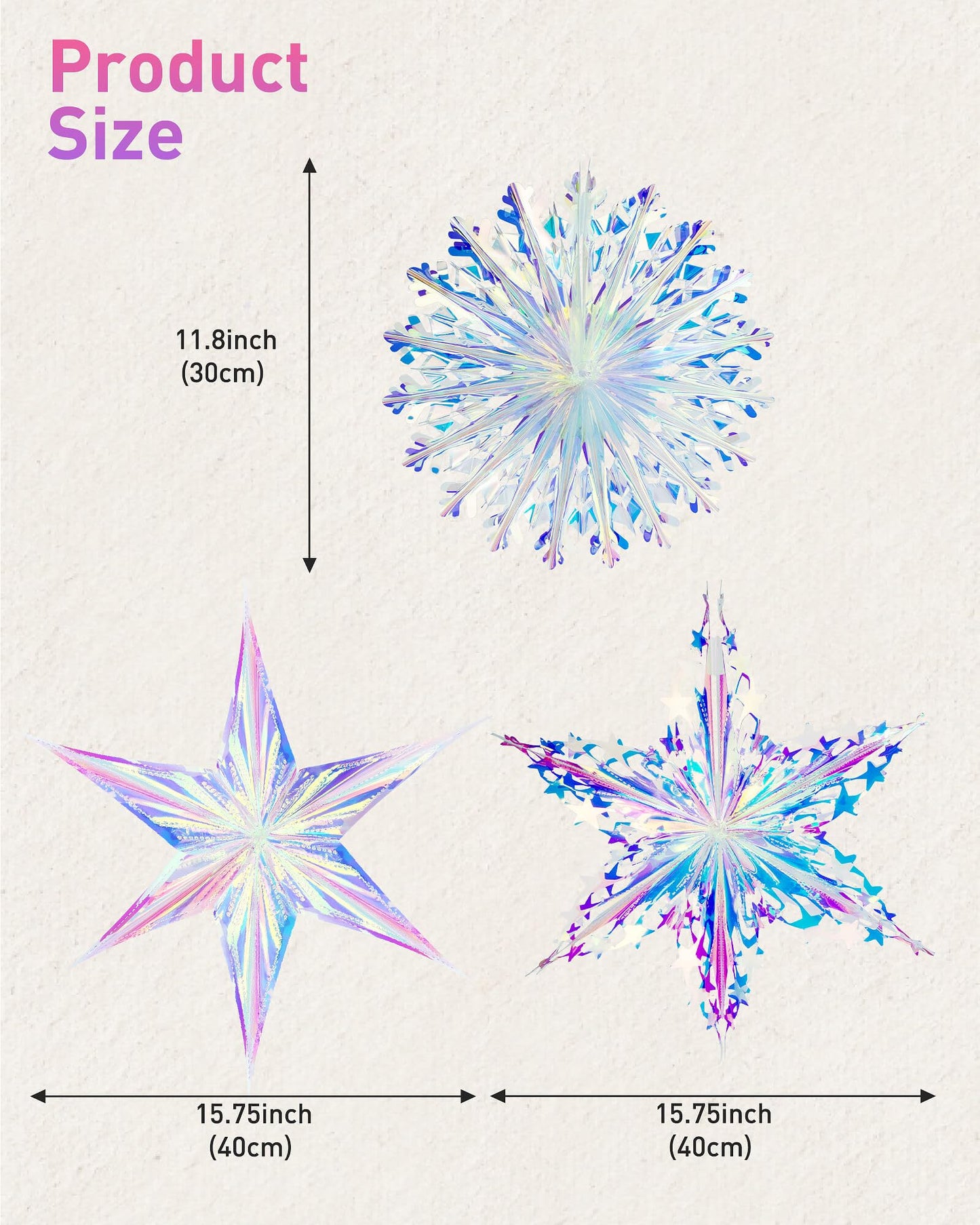Vomika 3Pcs Iridescent Snowflakes Hexagram Stars Hanging Ornaments