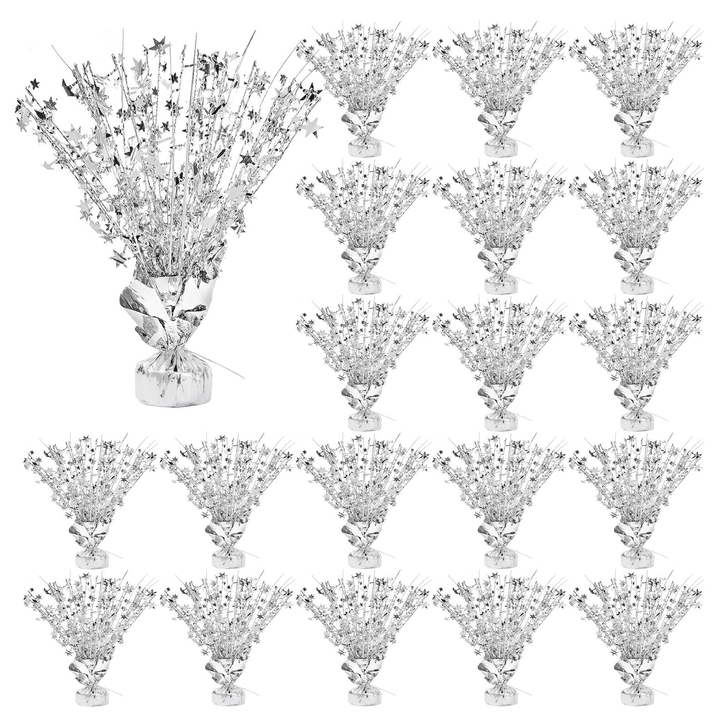 Ohiyoo 20 Pack Silver Foil Spray Centerpiece Star Table Decoration Metallic Burst Table Centerpieces for Birthday New Year Wedding Anniversary Graduation Party Supply (Silver)