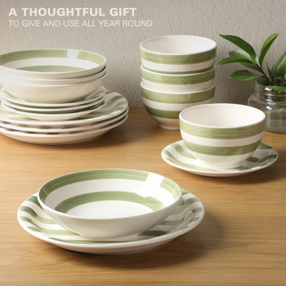 Gibson Home Queenslane 16 Piece Double Bowl Plates and Bowls Dinnerware Sets - Matte Blue