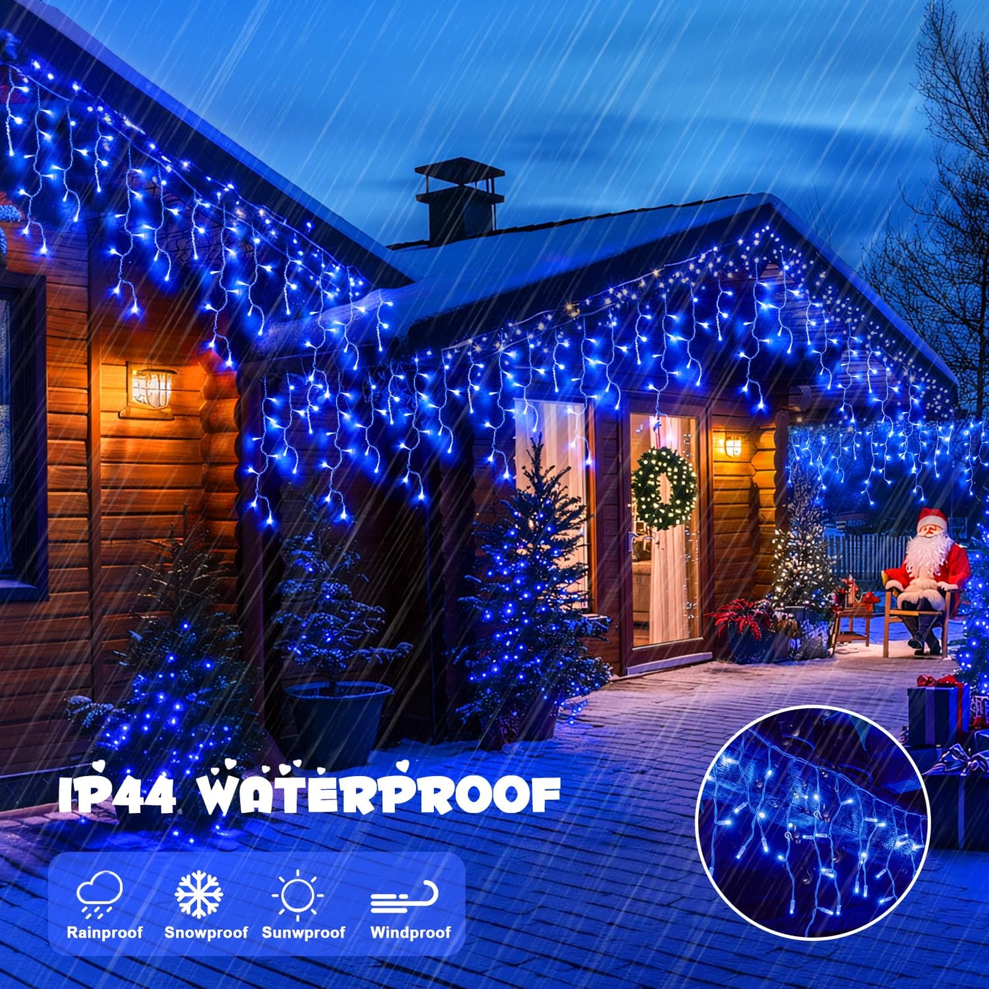 JMEXSUSS 400 LED Blue Icicle Lights for Outdise, 38.8 FT Christmas Icicle Lights Indoor Outdoor with 80 Drops, Blue Christmas Light with Remote Plug in for House Fireplace Christmas Decorations