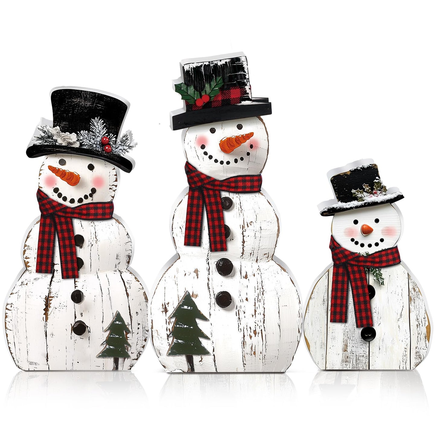 Barydat 3 Pack 3 Pcs Christmas Table Decorations Wooden Snowman Centerpieces Table Sign Tiered Tray Desktop Xmas Decoration for Indoor Home Kitchen Gifts Party (Christmas Tree Snowman)