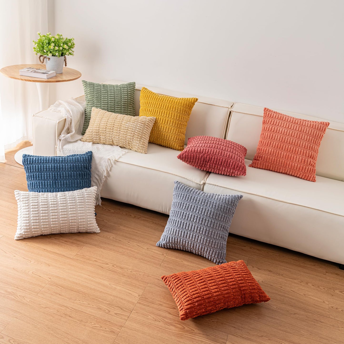 Aegero Pack of 2 Corduroy Decorative Throw Pillow Covers 18x18 Inch Soft Striped Pillow Covers Modern Farmhouse Home Decor for Sofa Living Room Couch Bed（Turquoise）