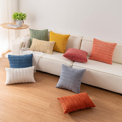 Aegero Pack of 2 Corduroy Decorative Throw Pillow Covers 18x18 Inch Soft Striped Pillow Covers Modern Farmhouse Home Decor for Sofa Living Room Couch Bed（Turquoise）
