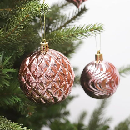 Senjie 36pcs Rose Gold Christmas Ornaments Set: Eclectic Classic, Shatterproof Plastic Balls with Hanging Loops for Christmas, Halloween, Anniversary, Wedding