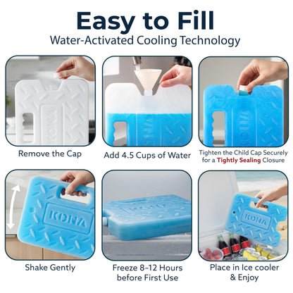 Kona Blue Ice Large Ice Packs for Coolers - Long Lasting Design - Refreezable Reusable Cooler Ice Pack (2)