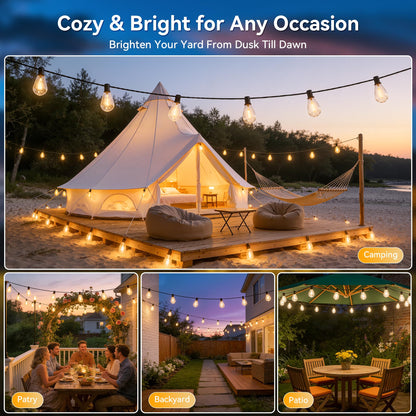 Ollny S11 50FT Solar String Lights Outdoor with Remote, Waterproof Dimmable Patio Lights with Timer & 3 Lighting Modes, 16 Shatterproof Edison Bulbs, String Lights for Outside Backyard Party Décor