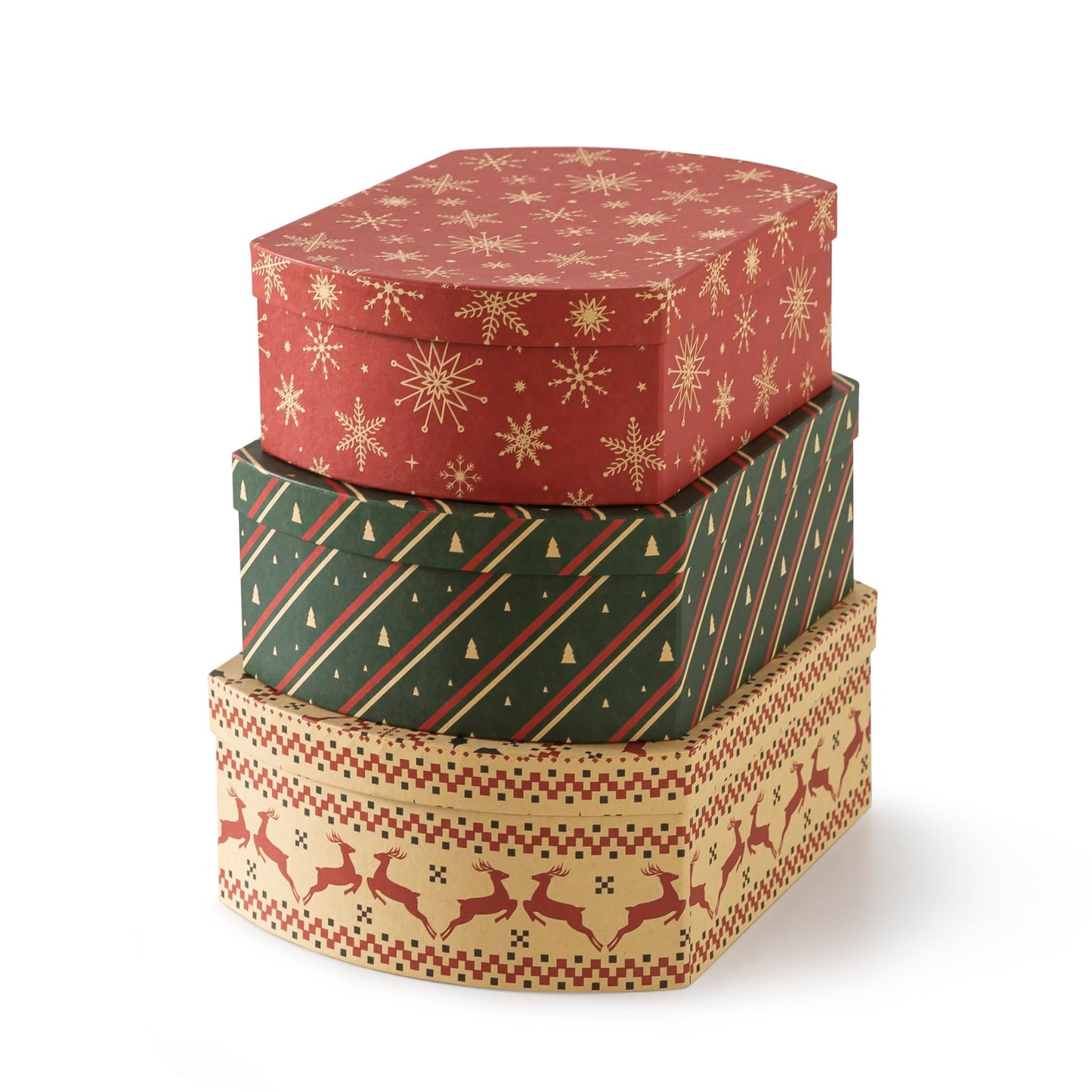 Soul & Lane Christmas Gift Boxes with Lids, Set of 3 Retro Kraft Holiday Decorative Boxes, Nesting Cardboard Festive Storage for Presents and Décor