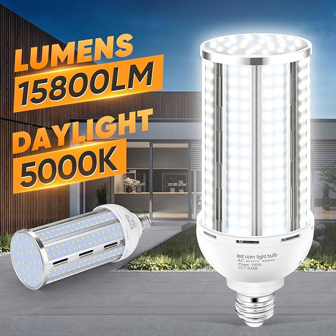 4 Pack 100W Corn LED Light Bulb Fanless,5000K Daylight(1000 Watt Equivalent) E26/E39 Large Mogul Base LED Cob Lamp 15,800LM for Outdoor Indoor Garage Warehouse Factory Workshop Street Backyard