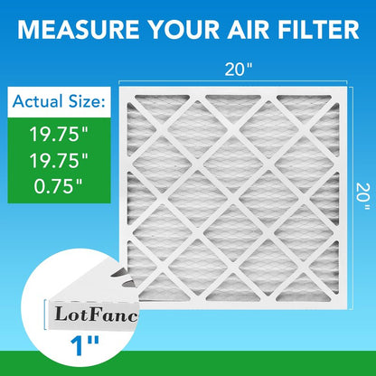 LotFancy 20x20x1 Air Filter MERV 13 4-Pack, Actual Size: 19.75"x19.75"x0.75", Electrostatic Pleated HVAC Furnace Air Filter, Captures Pet Dander Smog Smoke
