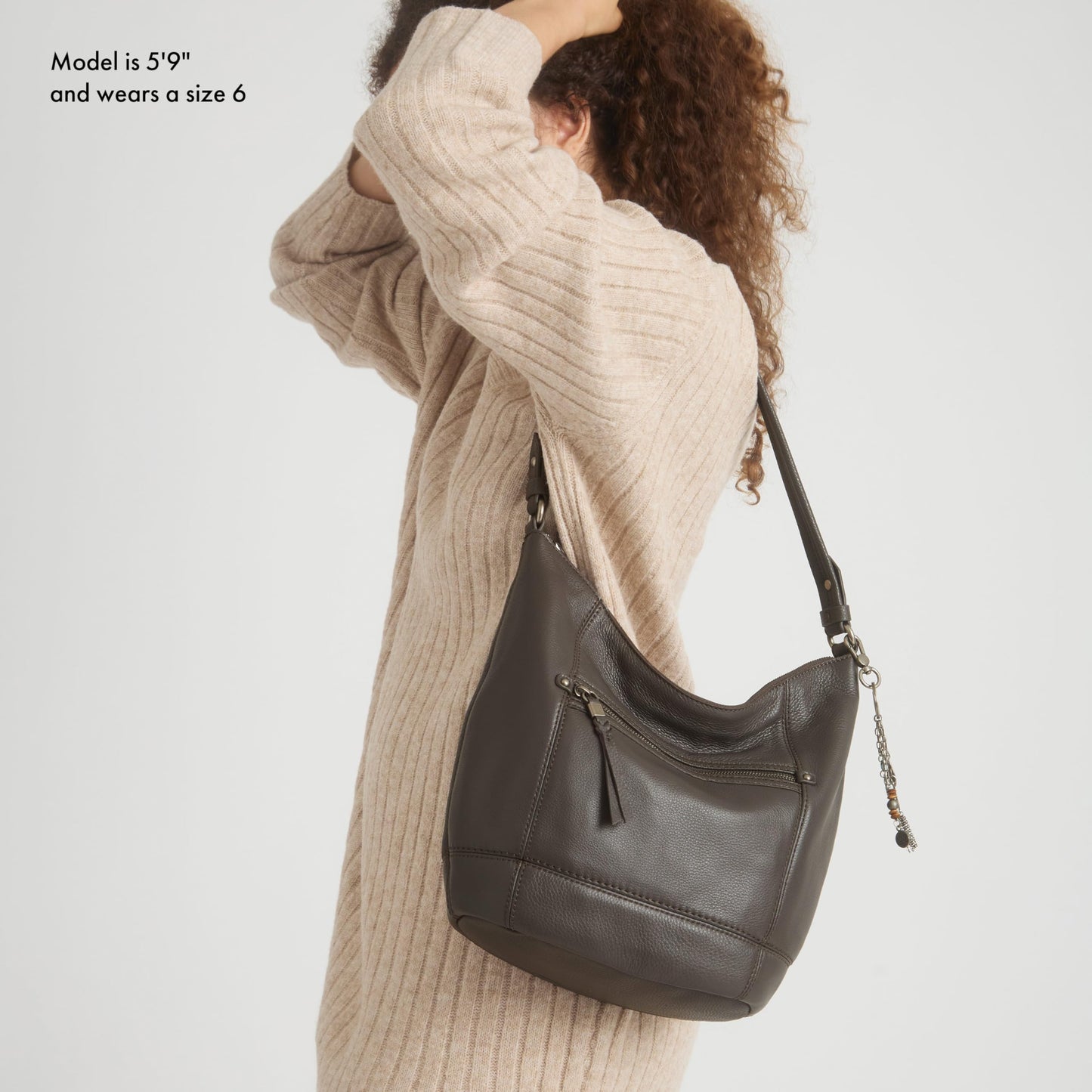 The Sak Sequoia Large Hobo Bag - Premium Leather Women's Handbag for Everyday & Travel - Designer Purse With Shoulder Bag Strap, Zipper Closure and Pockets - Stone