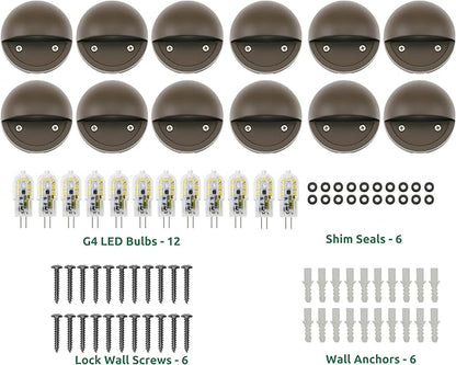 Lumina Lighting® 2W Landscape Deck Lights (12 Pack) Low Voltage Landscape Deck Lights Waterproof - Outdoor Patio Step Deck Lighting 12V 3000K Replaceable G4 LED Bulb Included DSL0103-BZLED12 (Bronze)