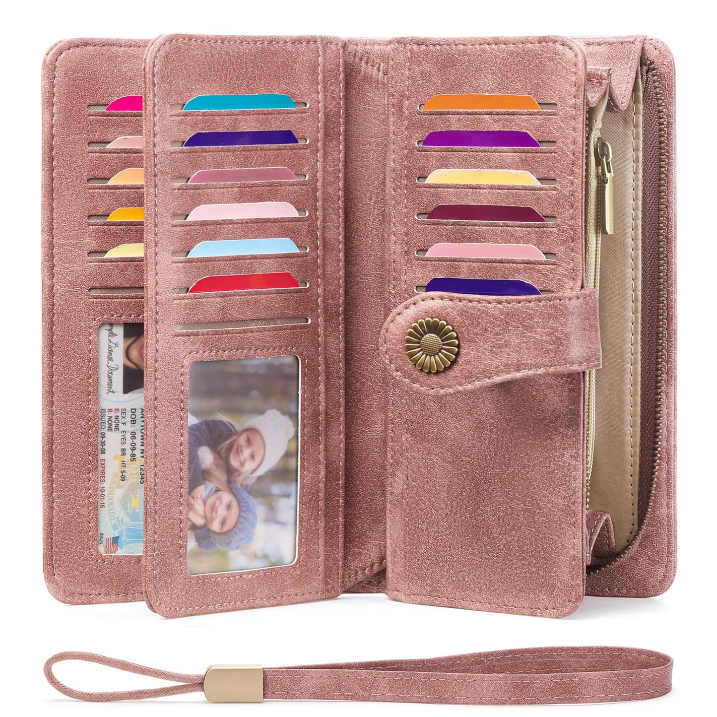 FALAN MULE Women's Wallet Leather RFID Blocking Large Capacity Trifold Ladies Wallet Wristlet Clutch Card Holder