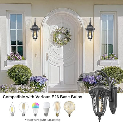 Outdoor Porch Lights Wall Mount, Outdoor Sconce Lighting Waterproof Exterior Porch Light Anti-Rust Aluminum Outside Latern with Water Ripple Glass for House Yard Hallway Doorway Patio