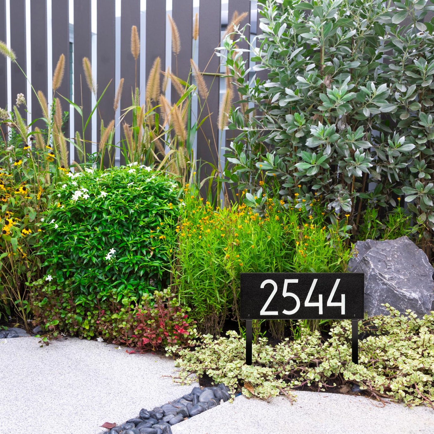 Whitehall Personalized Cast Metal Lawn Mounted Address Sign - The Mid-Century Modern Rectangle Plaque. Made in the USA. Display your address Custom house number sign.