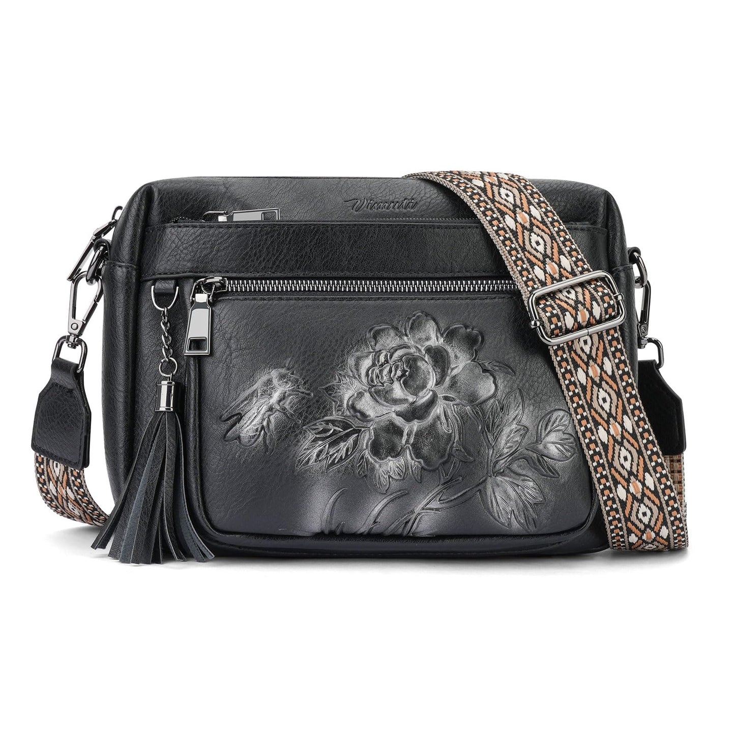 VIMUTI Crossbody Bags for Women Trendy, Vegan Leather Crossbody Purses Travel Shoulder Handbags Embossed Design (Black)