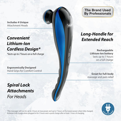 Wahl Lithium-Ion Deep Tissue Percussion Handheld Massager for Muscles, Back, Neck, Shoulder Pain Relief, Cordless, Adjustable Intensity, Long Battery Life, FSA Eligible, Model 4232