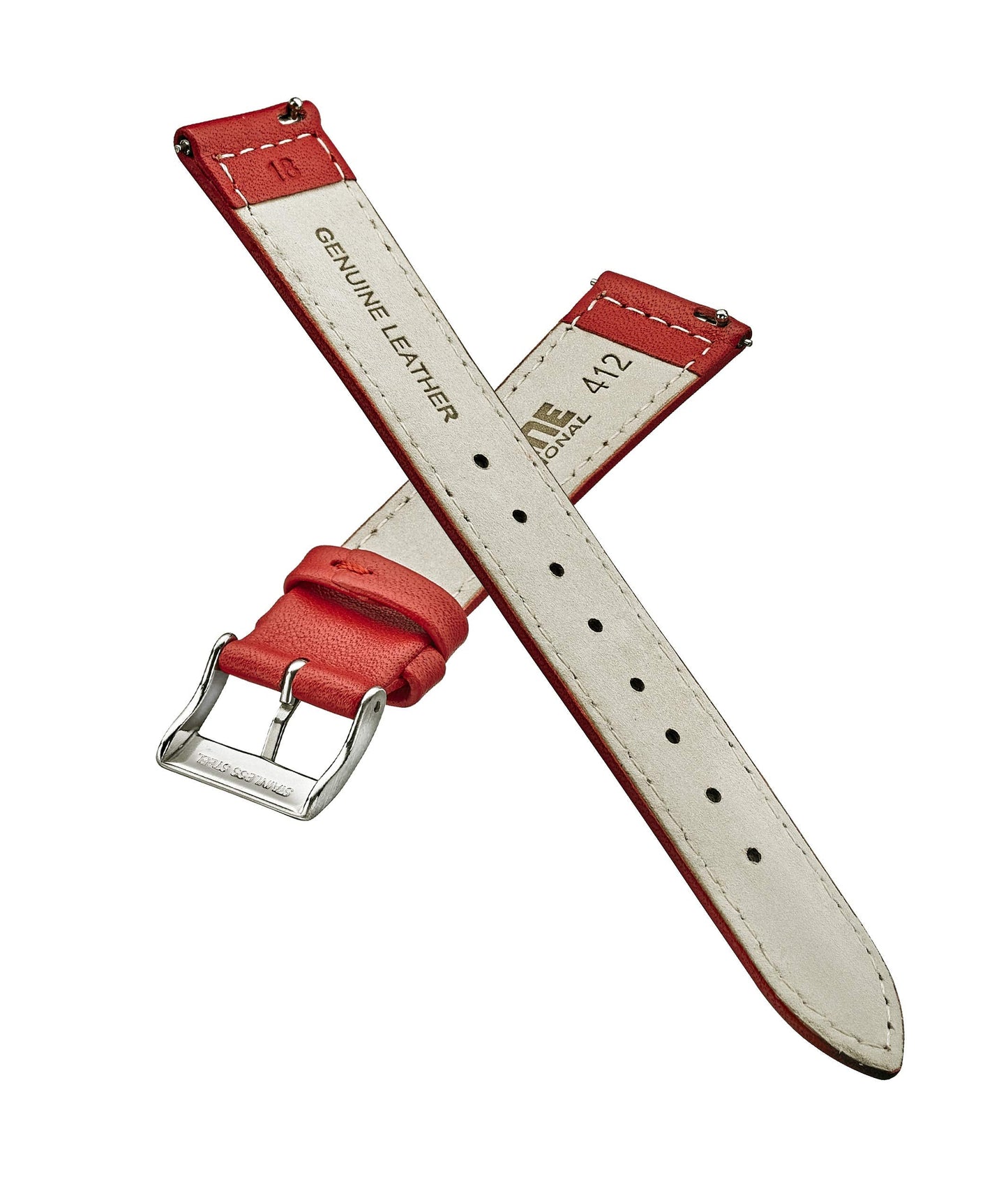 STUNNING SELECTION ALPINE flat Stitched Genuine Leather Watch strap with Quick Release Spring Bars - Red - 12 mm