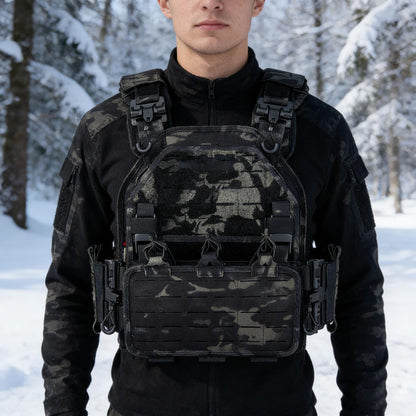 YAKEDA Tactical Vest for Men 1000D Nylon Quick Release Laser-Cutting Modular Vest Lightweight Vest (Black CP)