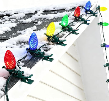 TW SHINE C9 Christmas Lights, 100 LED 66 FT Christmas String Lights Outdoor with 100 Spring Clips and Timer, Waterproof Connectable for Indoor Yard Xmas Tree House Decorations (Multi-Colored)