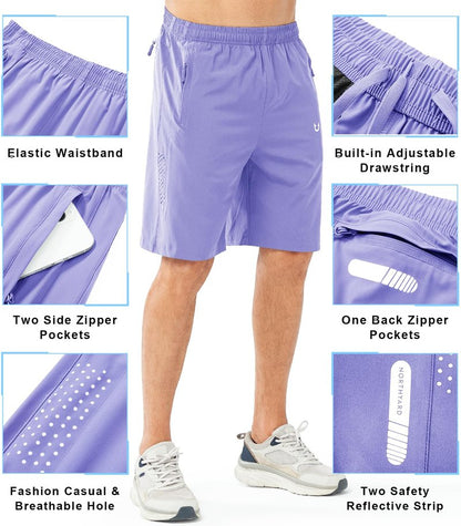 NORTHYARD Men's Athletic Running Shorts Gym Workout 7"/9"/5" Quick Dry Lightweight Sports Basketball Tennis 3 Zipper Pockets VIOLET-9inch 4XL