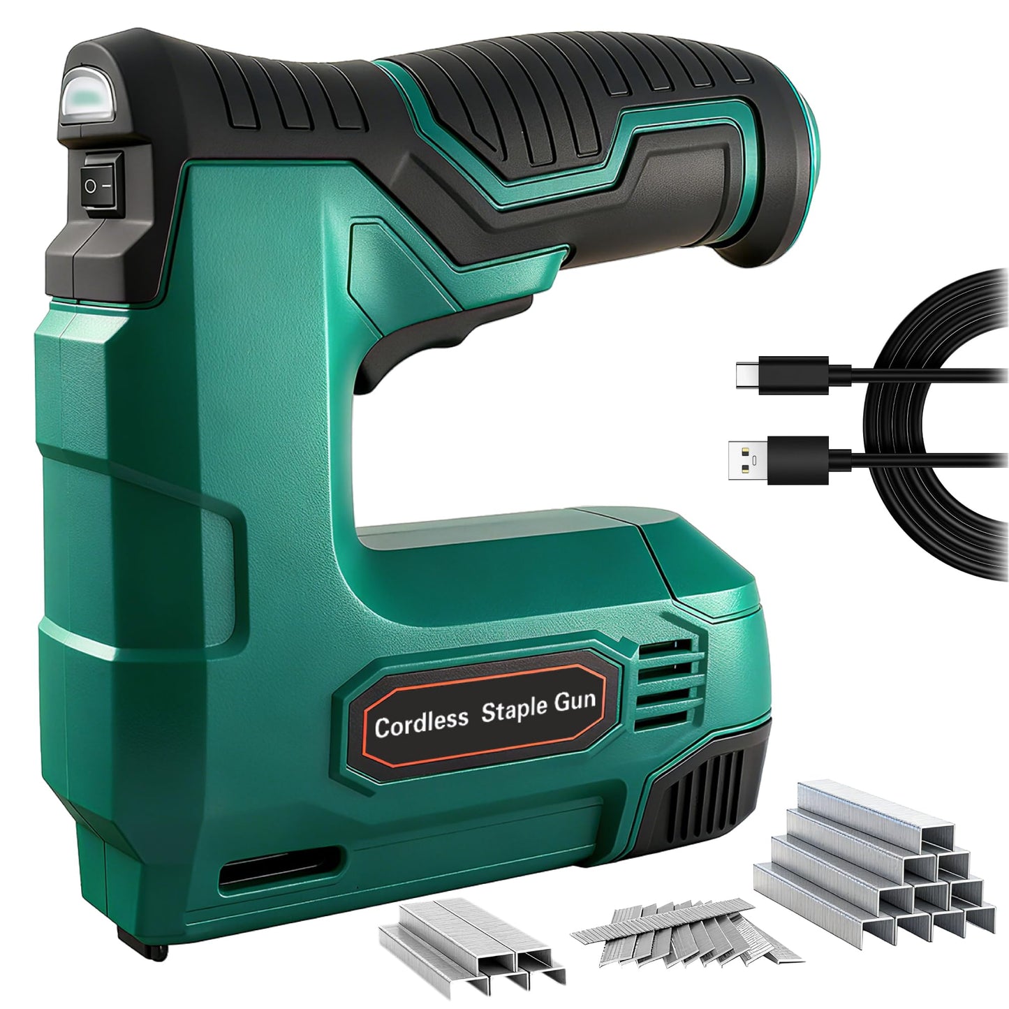 Hi-Spec 4V Cordless USB Staple Gun. Rechargeable Electric Compact Stapler & Brad Nailer Gun. Includes 2500pc Flat Crown Staples and Brad Nails Set for DIY, Crafts, Furniture and Carpentry