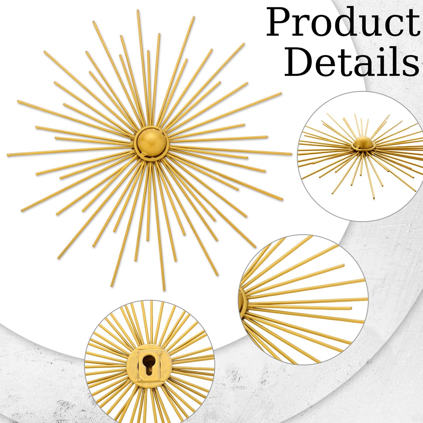 Barydat 6 Pcs Gold Sunburst Wall Decor Metal Bling Starbursts Wall Art Mid Century Modern Round Decoration Radial Boho Home Artwork for Living Room Hanging Accents Bedroom Entryway Dorm