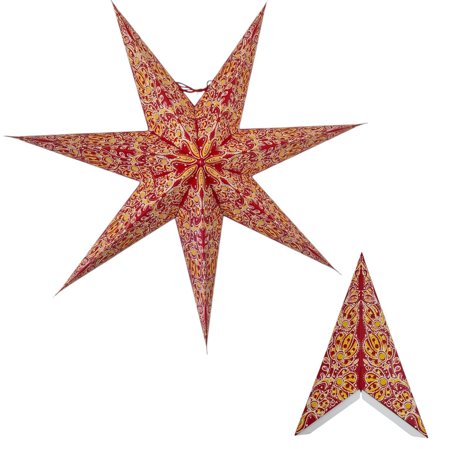 YEPSIO Lantern Lampshade Paper Star Light Shades Large 60cm Hanging Decorations for Christmas Wedding Home Decoration Birthday Party Foldable 7 Pointed Star (Bright Red, Yellow, Orange)