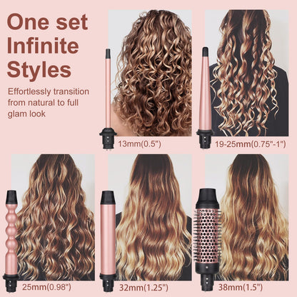 5 in 1 Curling Wand Set, Three Barrel Curling Iron Set with 3 Barrel Curling Iron and 4 Interchangeable Ceramic Curling Wand(0.5”-1.25”), Fast Heating, Include Glove & 2 Clips