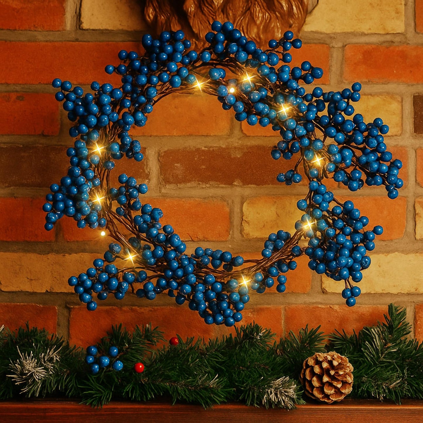 Syhood Christmas Berry String Garland with Lights Thanksgiving Artificial Lighted Garland for Xmas Winter Tree Decor Home Office Fireplace Mantel Decoration Holiday Valentines, 6 ft(Royal Blue,1 Pcs)