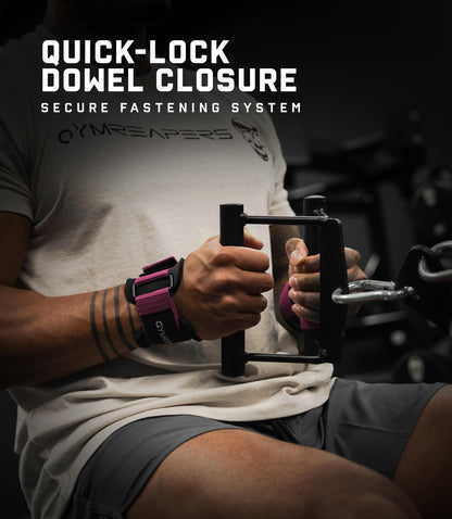 Gymreapers Weight Lifting Straps With Dowel - Wrist Straps for Weightlifting - Workout Deadlift Wrist Weights - Reinforced Stitching & Padded Fit Gym Accessories for Strength & Gym Hand Grip (Pink)