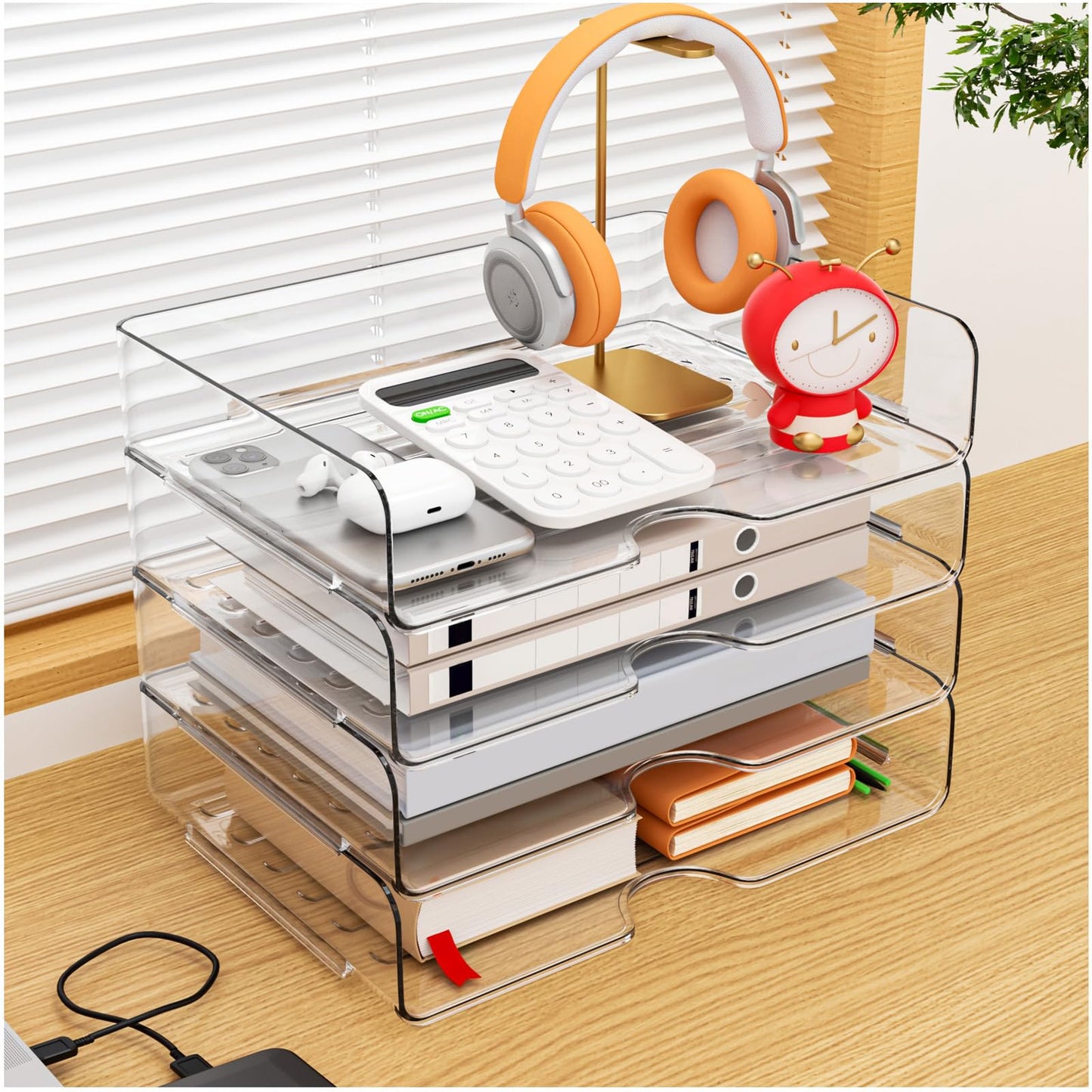 Paper Organizer Letter Tray, 4 Pack Acrylic Stackable Desk File Organizer,Versatile Clear Office Organizer for File Paper, Ipad, Letter, A4 Office File, Books, Notes, Etc