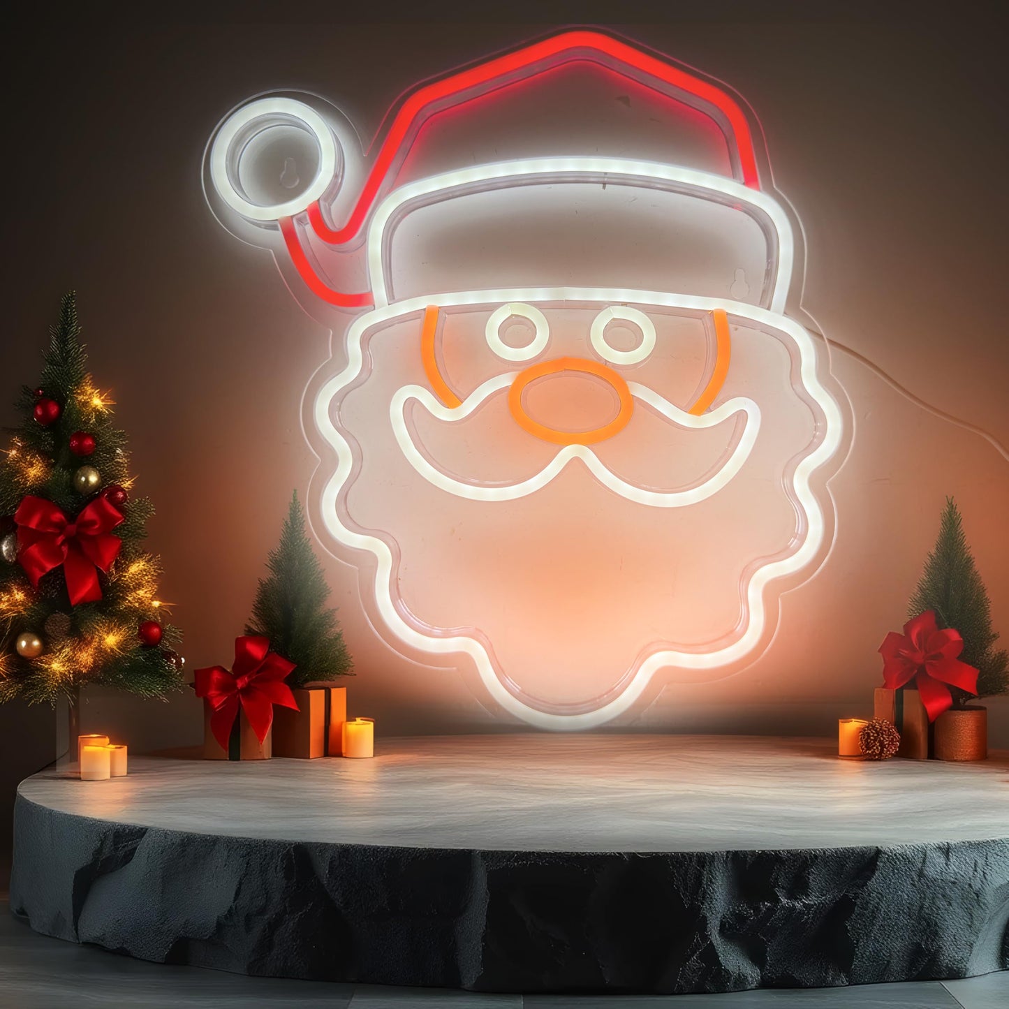 Christmas Santa Claus Neon Sign Lights Red White Led Night Light Acrylic Board USB Plug-in Anime Signs Decorations for Aesthetic Bar Wall Bedroom Decor for Kid Adult Christmas Gifts