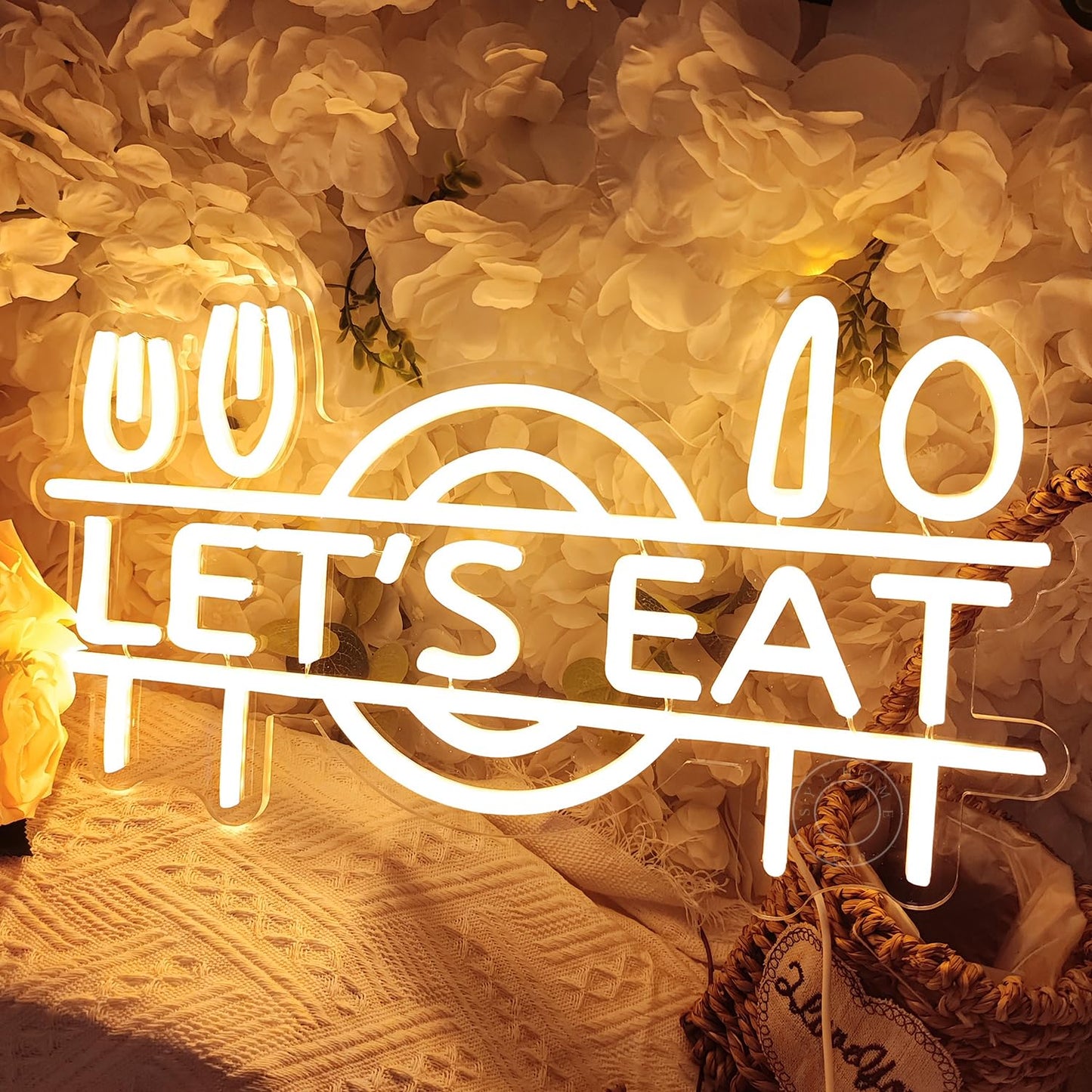 SYLHOME Let's Eat Led Neon Light Sign Fork Knife Spoon Plate Dish Food Restautant Kitchen Luncheonette Hotel Canteen Cooking Dining Room Bistro Party Wall Sign Decor USB 15.8"X8.5"
