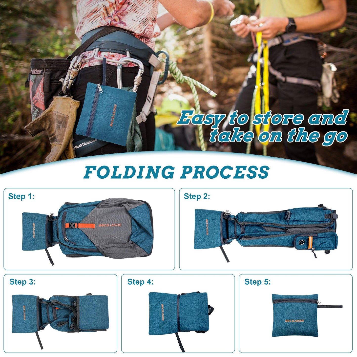 BECOJADDE 15L Small Hiking Backpack for Men Women Foldable Packable Back Pack Ultralight Hiking Daypack for Travel Camping Outdoor, Turquoise