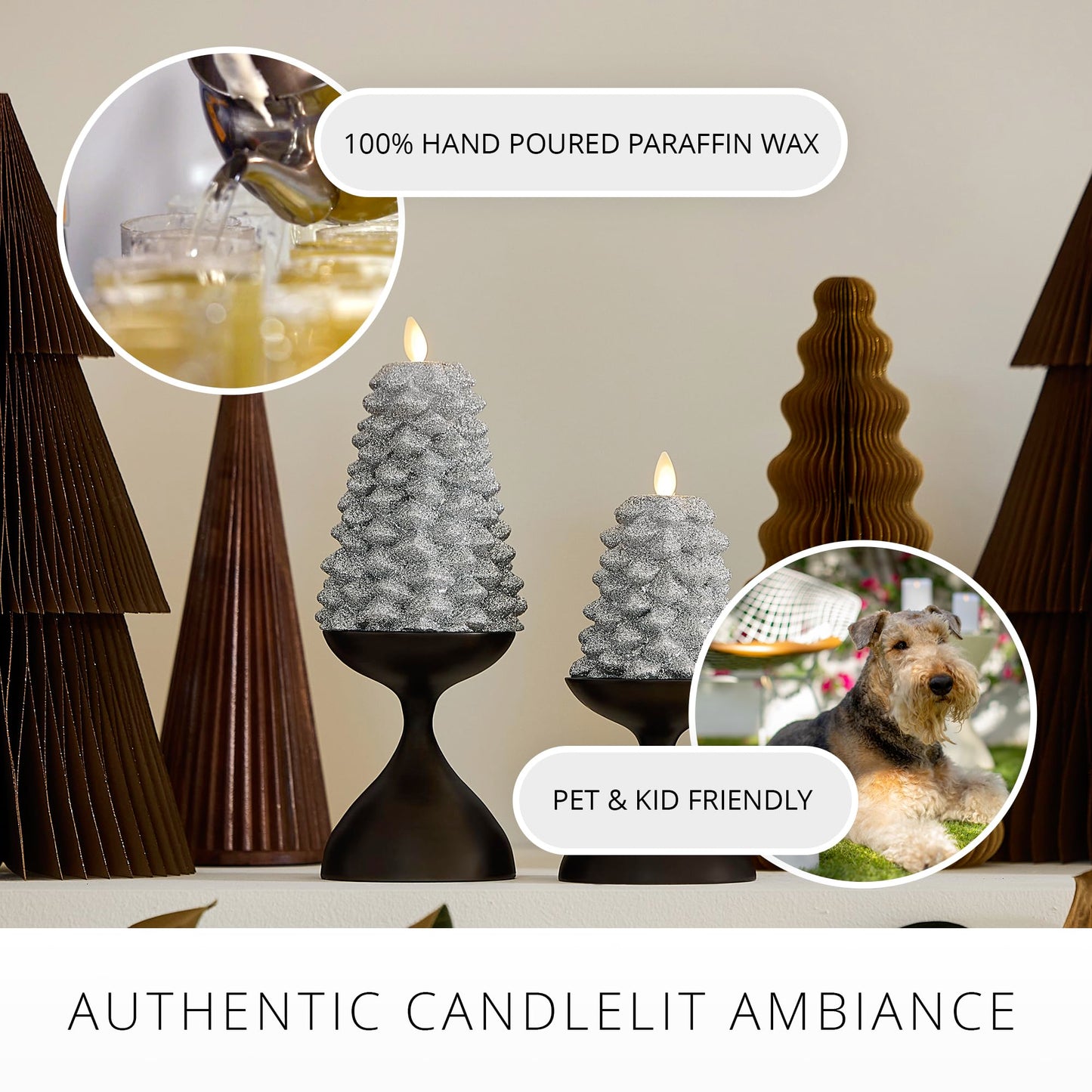 Luminara Brilliant Silver Glitter Flameless LED Candle North Tree Moving Flame Pillar (3.8" x 6")