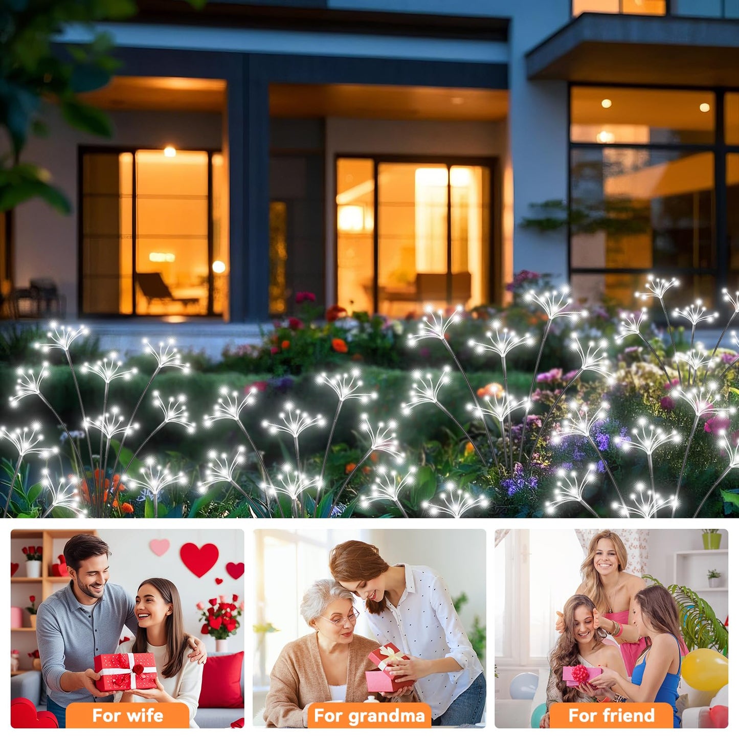 Solar Garden Lights 2 Pack Waterproof Solar Swaying Starburst Light Outdoor Lights for Yard Patio Walkway Pathway Party Wedding Christmas Decoration, White