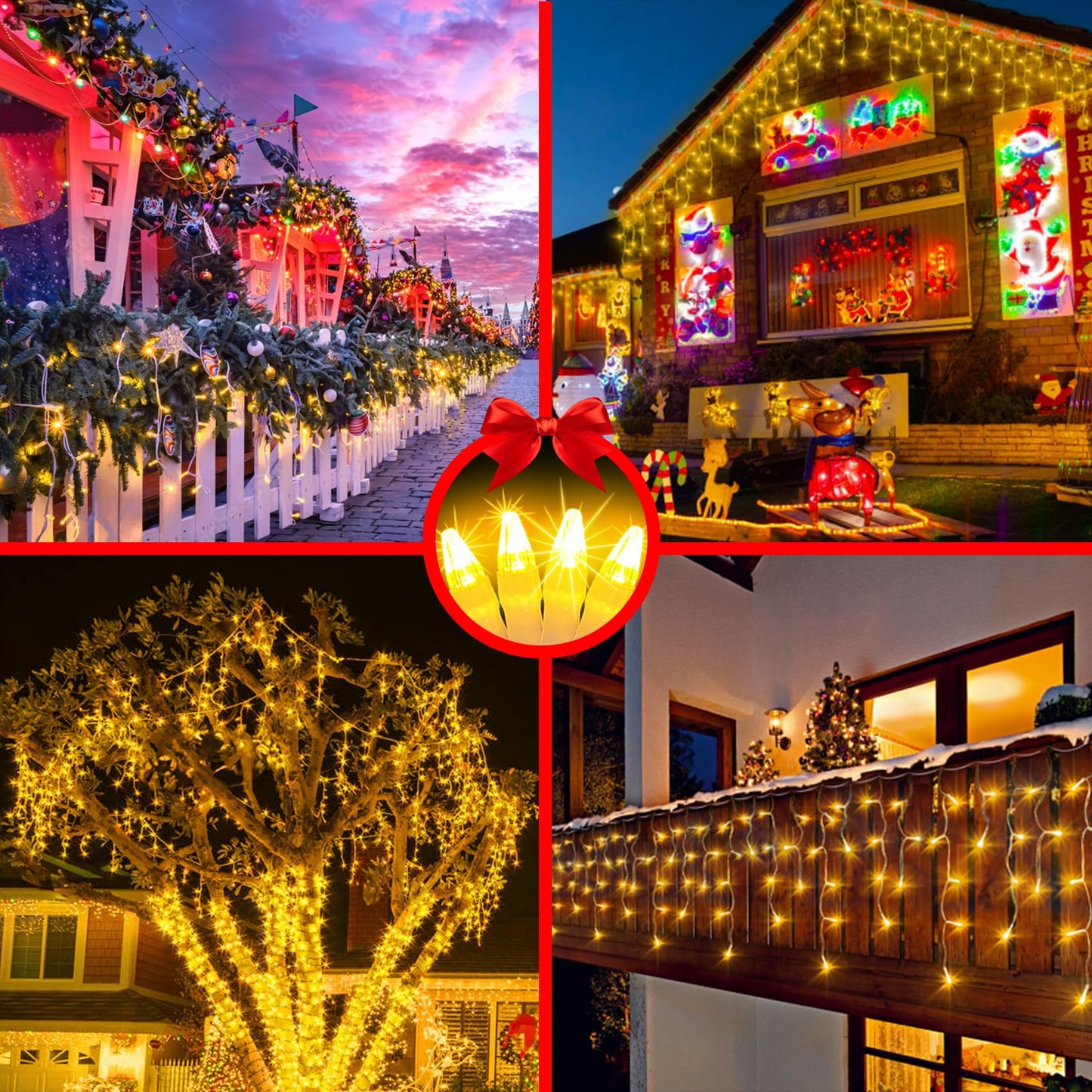 82FT 810 LED Outdoor Christmas Lights - 180 Ice Drops, 12 Pro Modes with Timer Memory & Brightness, Waterproof Hanging Ice String Light for Holiday Wedding Garden Fence House Decor (Warm White)