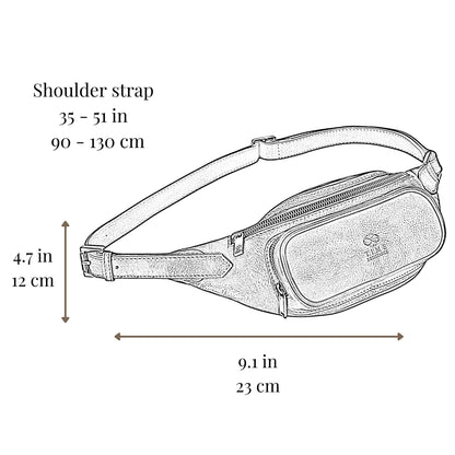 Time Resistance Leather Waist Pack - Belly Bag, Belt Bag, Fanny Pack - Handmade in Italy (Cognac Brown)