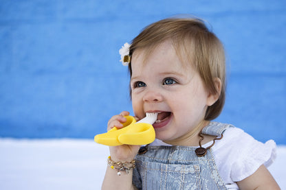 The Original Baby Banana Toothbrush Teether Toy, for Babies Infants Toddlers; USA Family-Owned Business; Teething Relief for Sore Gums, Massaging Soothing; Safest Food Grade Silicone