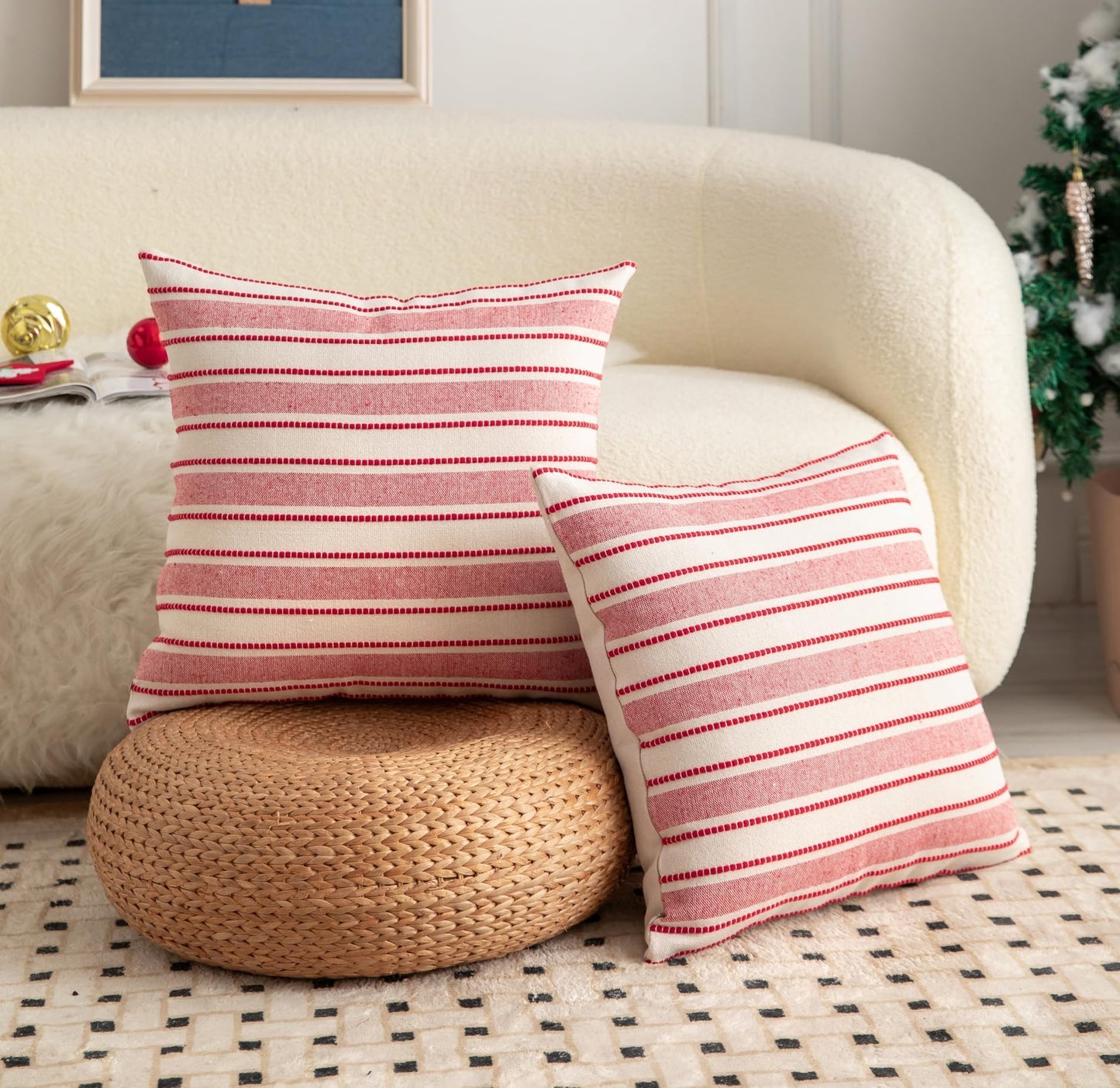 Cethom Christmas Pillow Covers, Boho Textured Red Pillow Case, Pillow Covers 20 x 20 Inch Set of 2 Christmas Decorative, Chair Sofa Bedroom Living Room Home Holiday Decor Cushion Case