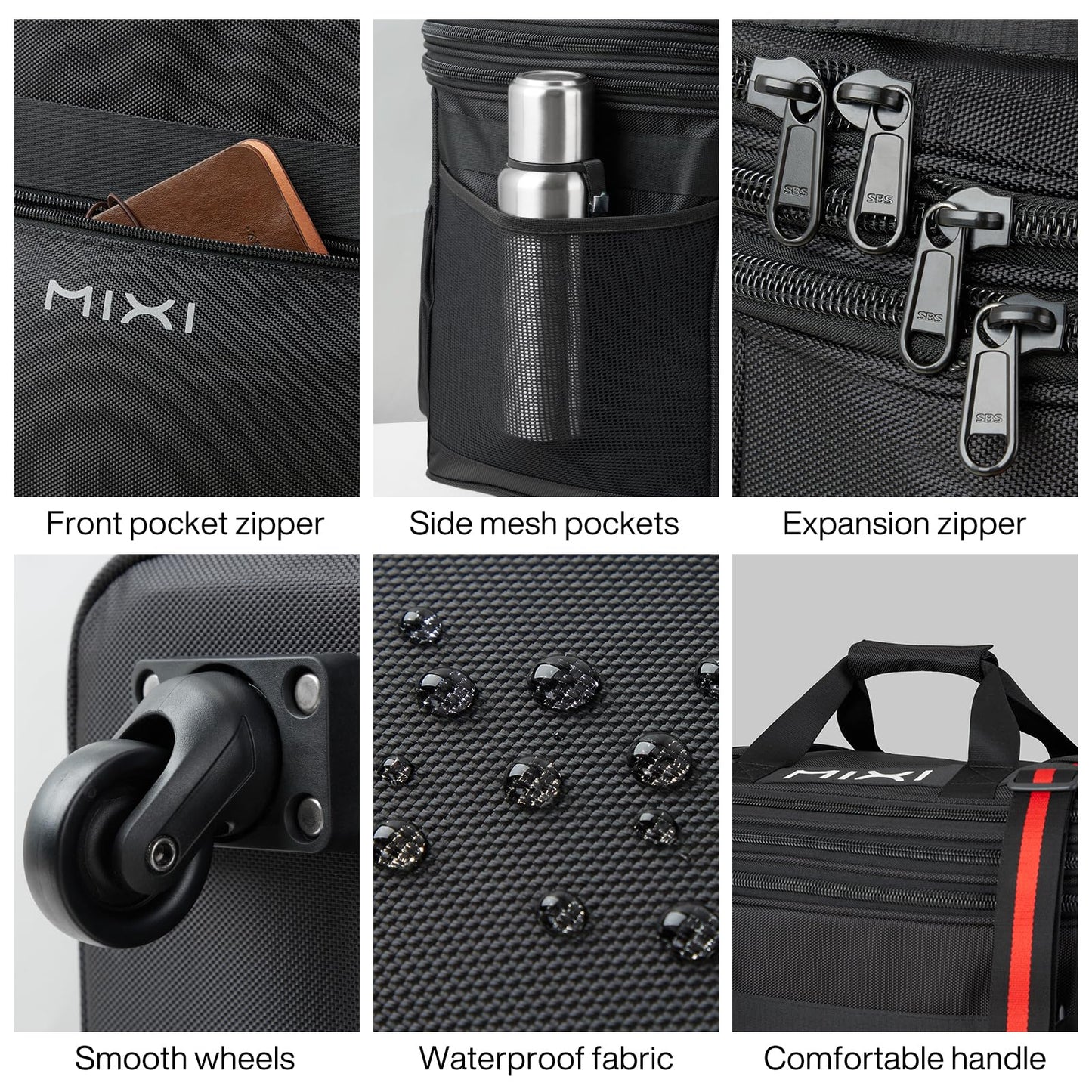 mixi Travel Bag with Wheels Expandable Foldable Luggage Bag Collapsible Rolling Travel Bag Duffel Bag Large Capacity Suitcase for Men Women, Black