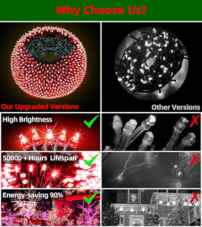 750 LED 240FT Christmas Lights Outdoor,12 Lighting Modes Christmas String Lights with Timer, Dimmable Plug in Red LED StringLights Waterproof for Yard Tree Wedding Party Holiday Red