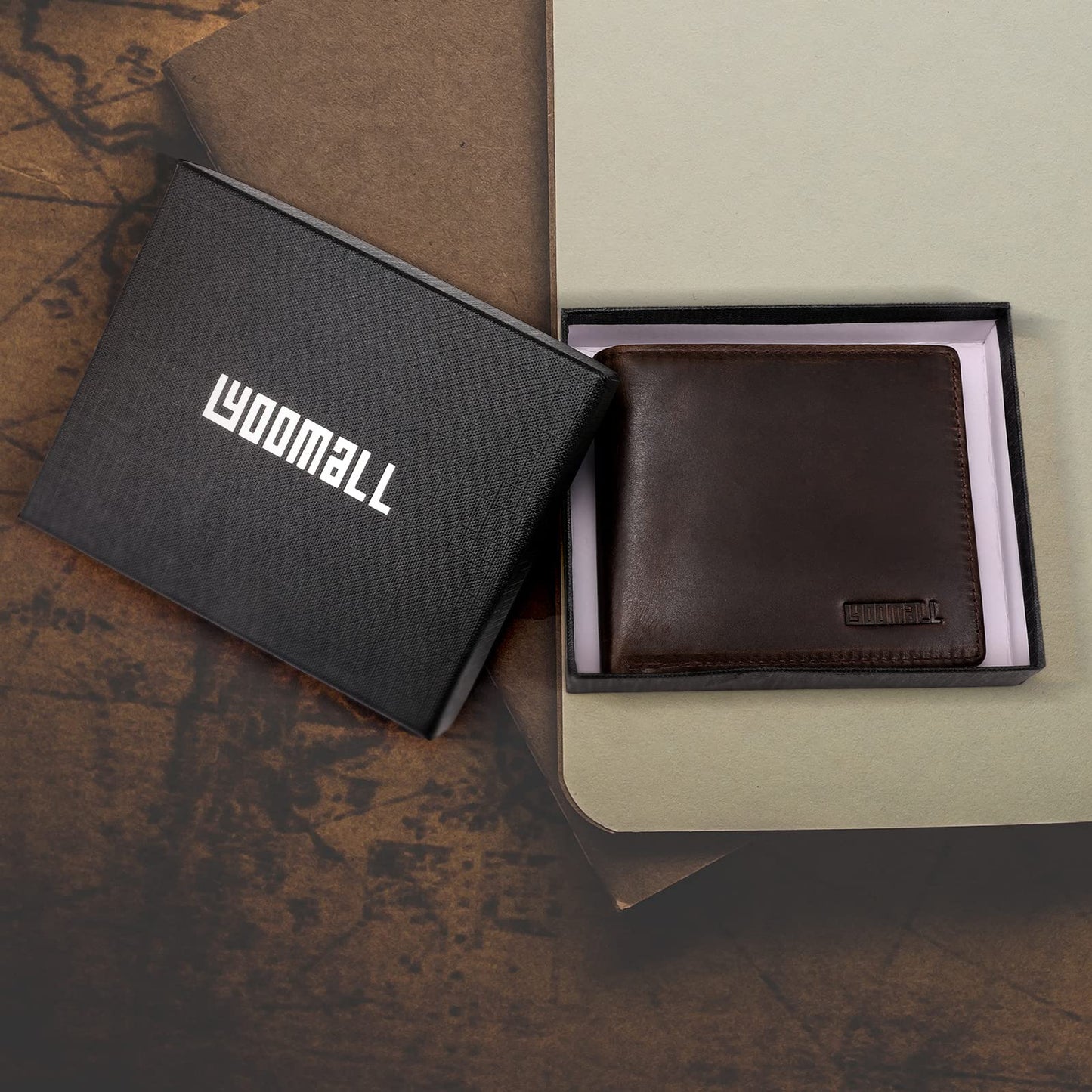 LYOOMALL Wallet for Men, Large Capacity Genuine Leather RFID Blocking Bifold Wallet/Credit Card Holder for Men, with Coin Pocket, Zipper Cash Pocket, ID Window and 10 Card Slots (Coffee)