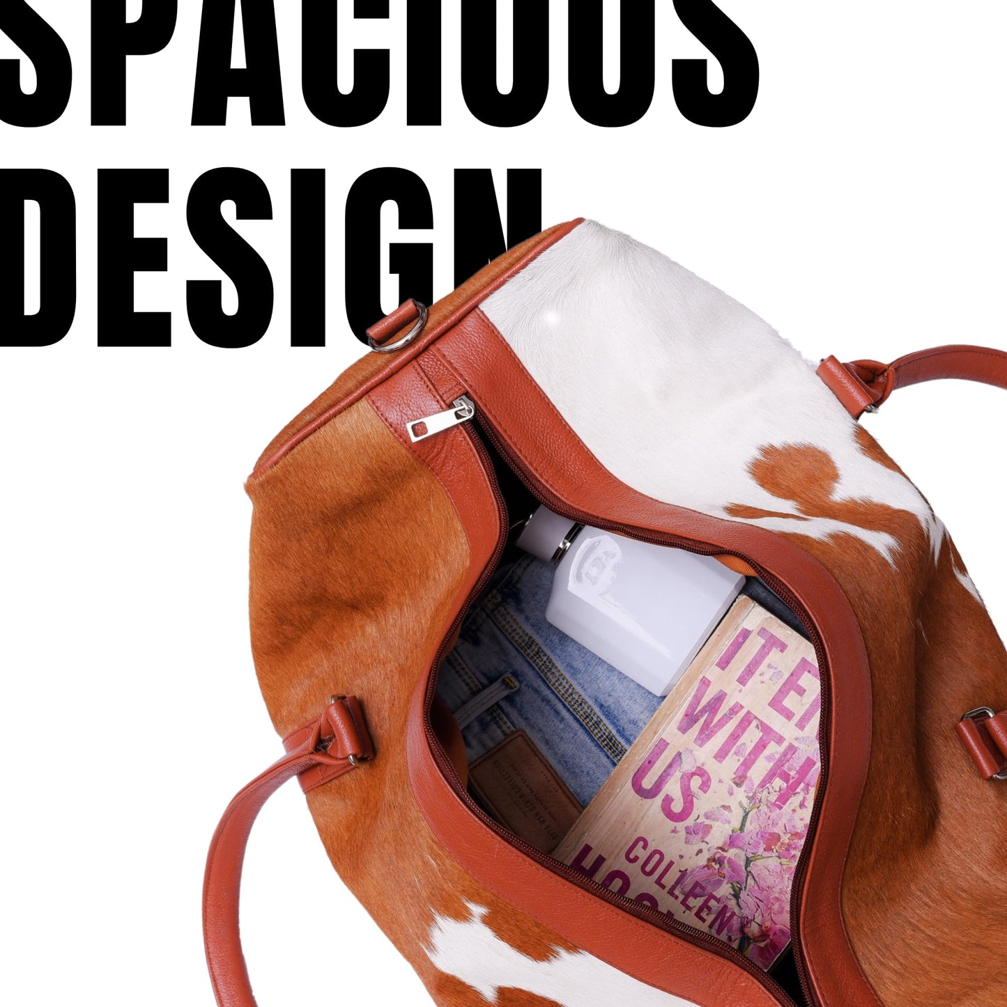 CHAYELL Cowhide Duffle Bag for Men & Women 21” - Unique Full Grain Hair-on Genuine Leather - Authentic Cow Duffle Bag with Strap Overnight Western Weekender Bag - Flight-Ready Carry-On Cow Hide Bag